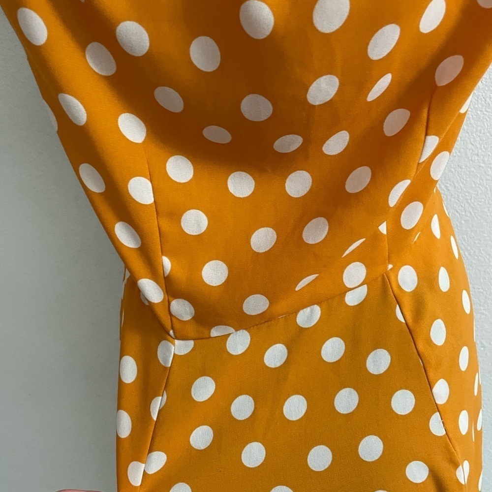 City Streets 50’s Retro Vintage Style Collared Gold Polka Dot Dress Medium - Picture 8 of 9